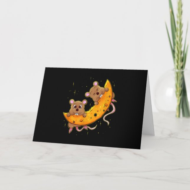 Carte Souris Sur Lune De Fromage Cadeau Fromage Régime P (Devant)