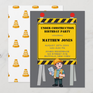 Carte Sous Construction Builder fête d'anniversaire