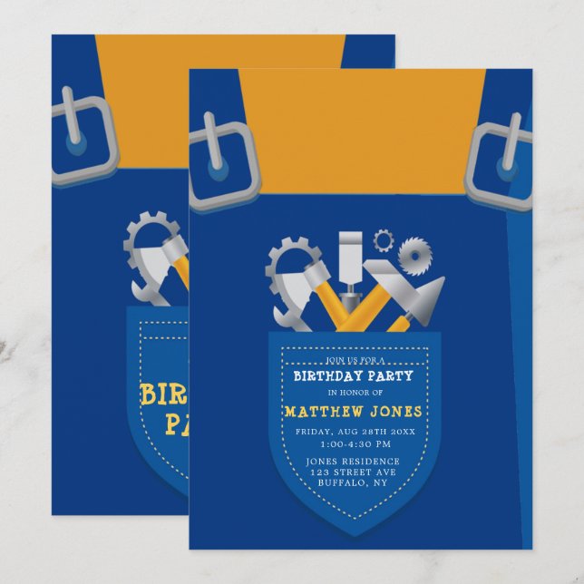 Carte Sous Construction Handyman fête d'anniversaire (Devant / Derrière)