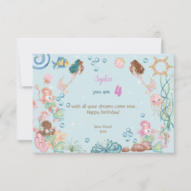 Carte Sous la mer Mermaids enfants heureux anniversaire (Devant)