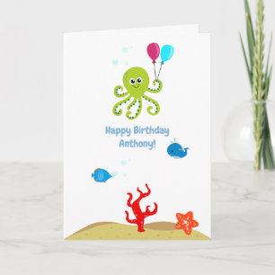 Carte Sous la mer Octopus Boy Salutation d'anniversaire