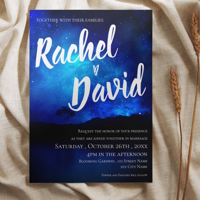 Carte Sous les étoiles Mariage de typographie du ciel de (Under the Stars Night Sky Tree Typography Wedding Invitation)
