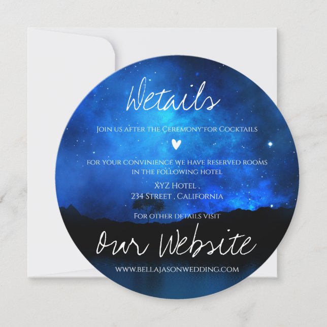 Carte Sous les Stars Night Sky Starry Détails du Mariage (Devant)