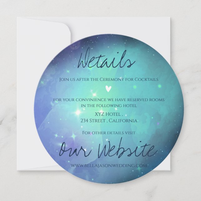 Carte Sous les Stars Night Sky Starry Détails du Mariage (Devant)