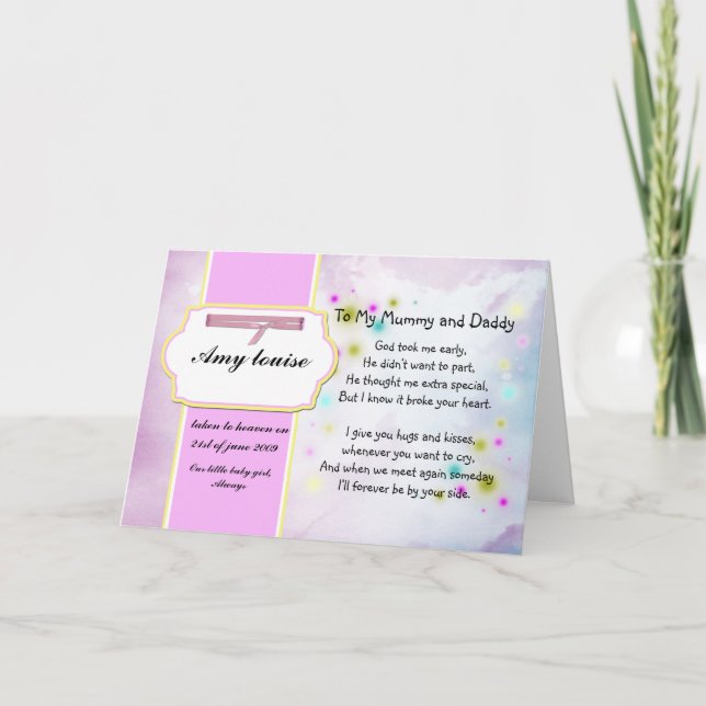 Carte souvenir pour bébé fille ou enfant (Devant)