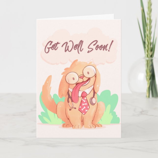 Carte Soyez Bien Bientôt Cartoon Doggy Salutation (Devant)