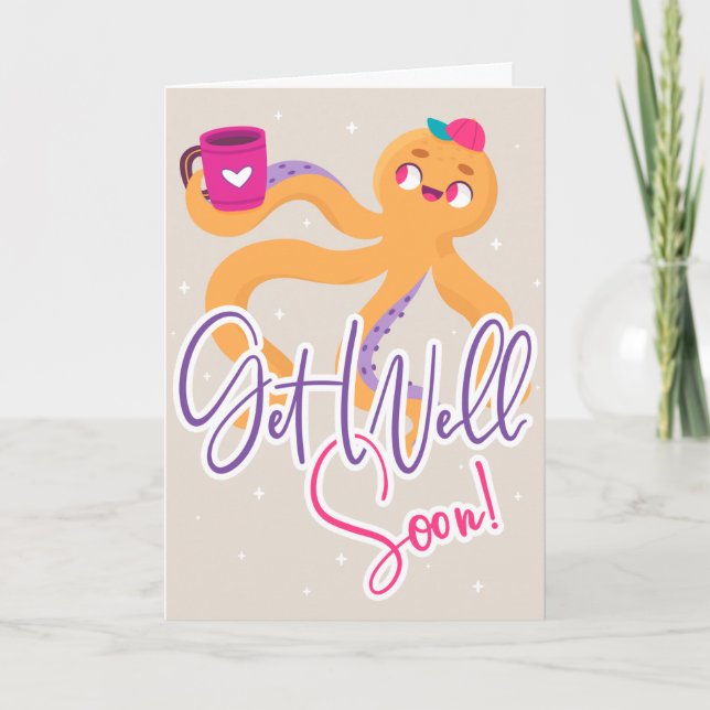 Carte Soyez Bien Bientôt Cartoon Salutation Octopus (Devant)