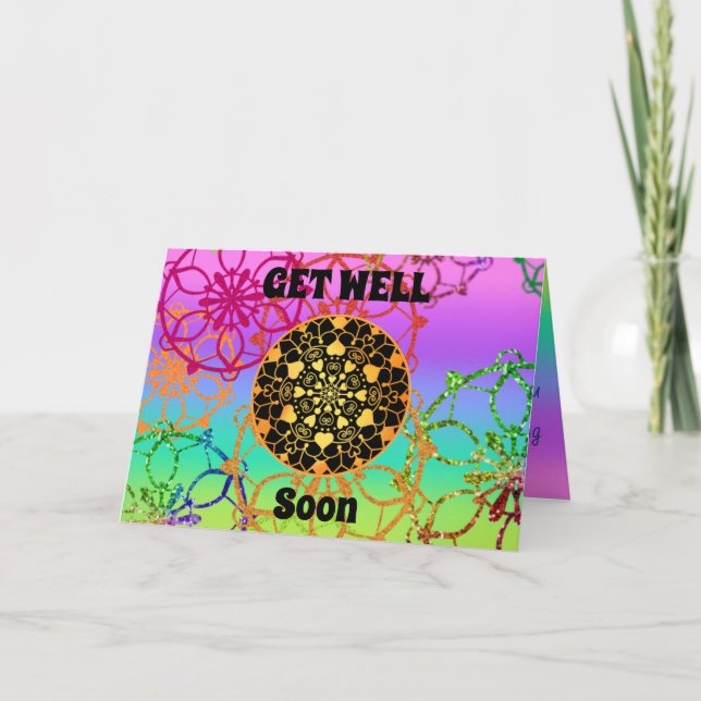 Carte Soyez bien bientôt Mandala en couleurs arc-en-ciel (Devant)