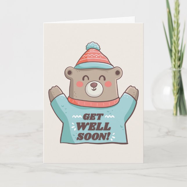 Carte Soyez bien Bientôt mignonne ours dans les salutati (Devant)