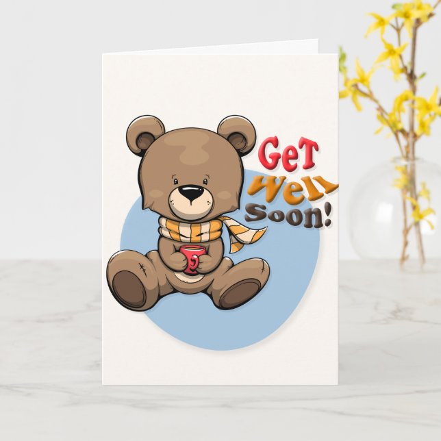 Carte Soyez Bien Bientôt Mignonne Salutation Ours (Fleur jaune)