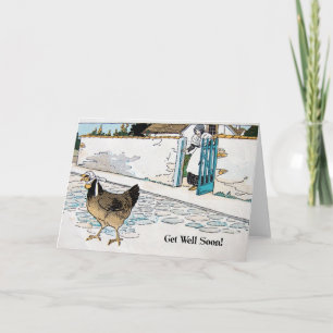 Carte Soyez bien Bientôt Vintage Hen dans un Écart