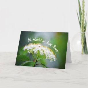 Carte Soyez Guéri au Nom de Jésus Blanc Floral Chrétien