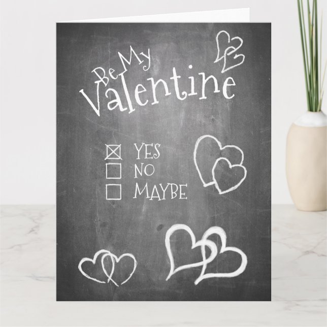 Carte Soyez ma Saint Valentin sur un tableau à craie (Devant)