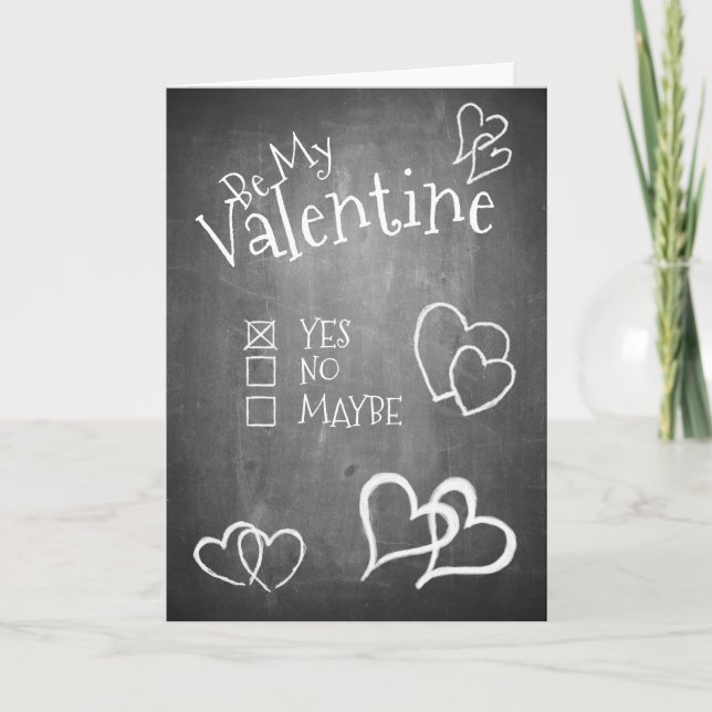 Carte Soyez ma Saint Valentin sur un tableau à craie (Devant)