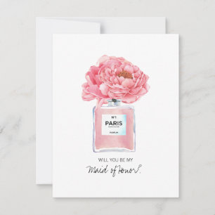 Carte Soyez ma servante des pivoines roses d'honneur et 