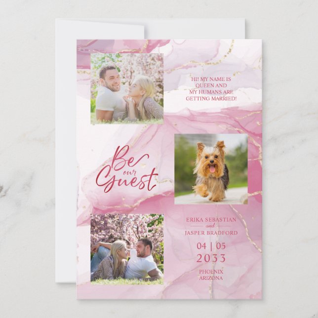Carte Soyez notre Guest Citation Faux Marble en rose 3 P (Devant)