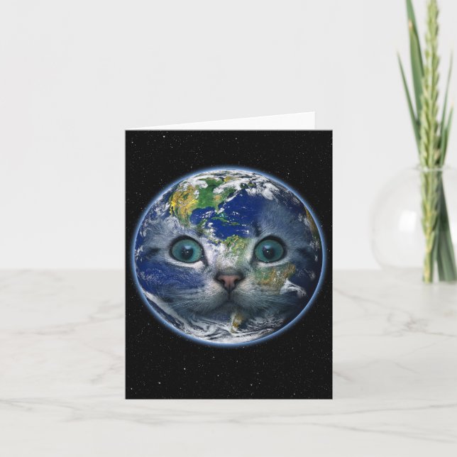 Carte Space Cat Earth Blank Salutation (Devant)