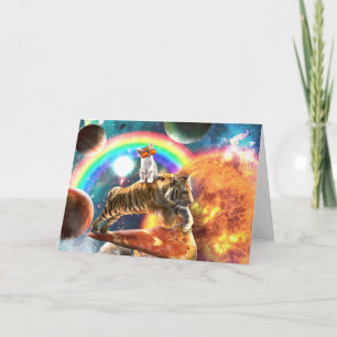 Carte Space Galaxy Cat Riding Tiger sur Pizza