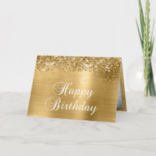 Carte Sparkly Gold Family Photo Joyeux anniversaire