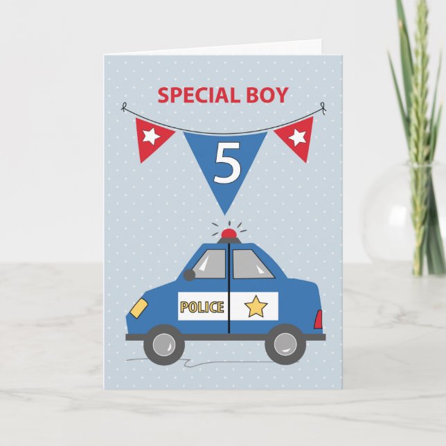 Carte Special Boy 5th Birthday Blue Police Car (Devant)