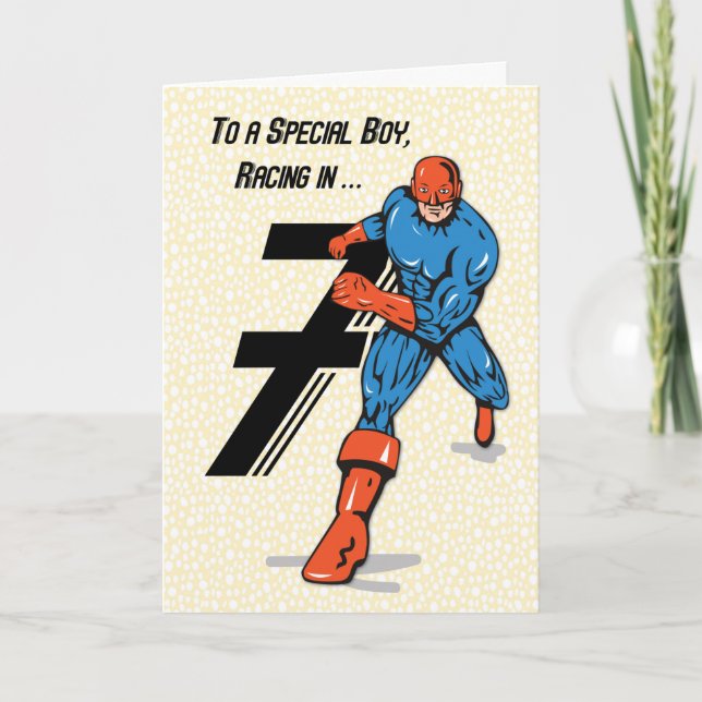 Carte Special Boy 7e anniversaire Superhero (Devant)