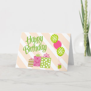 Carte spéciale fille rose et verte d'anniversaire