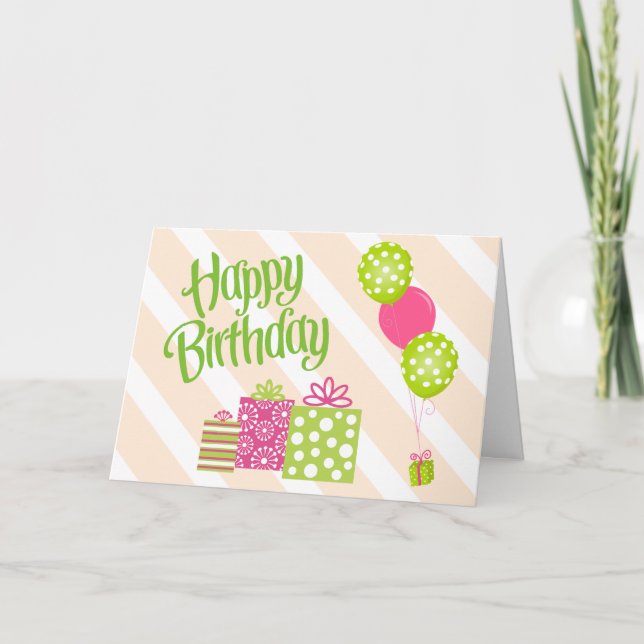 Carte spéciale fille rose et verte d'anniversaire (Devant)