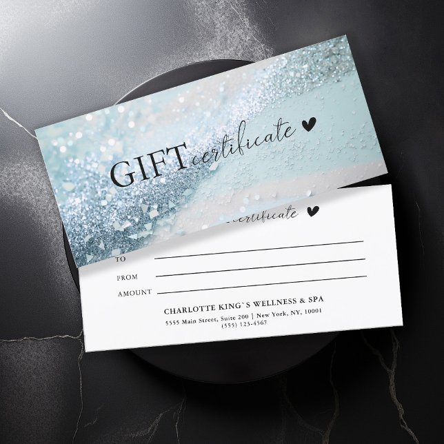 Carte Spécifique au client, parties scintillant bleu-arg (Customer specific, trendy, blue-silver, glitter, business gift certificate.)