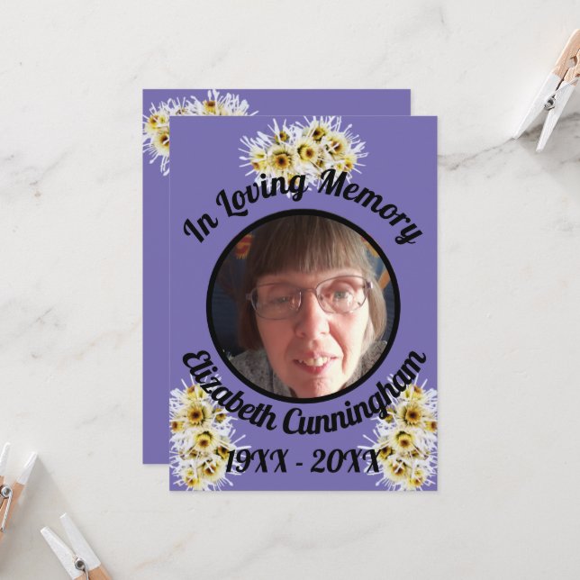Carte Spider Mums Photo Purple Memory Citation Memorial (Devant/Arrière en situation)