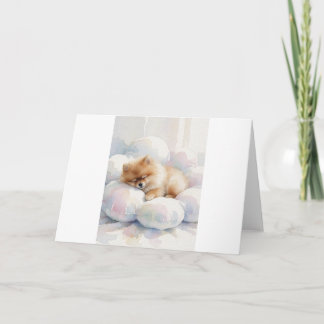 Carte Spitz Nain Dormant Dans La Pile De Coussin Nuageux