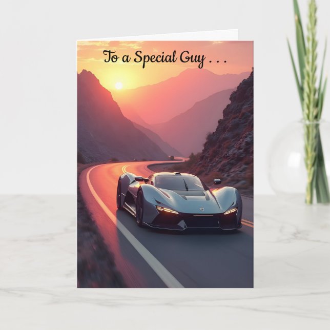Carte Sportscar coucher de soleil Anniversaire (Devant)