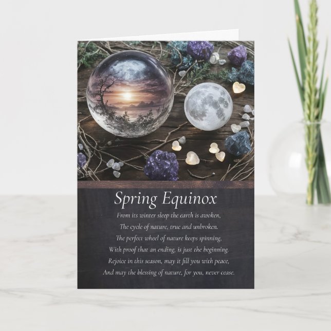 Carte Spring Equinox Ostara with Globe Moon Crystals  (Devant)