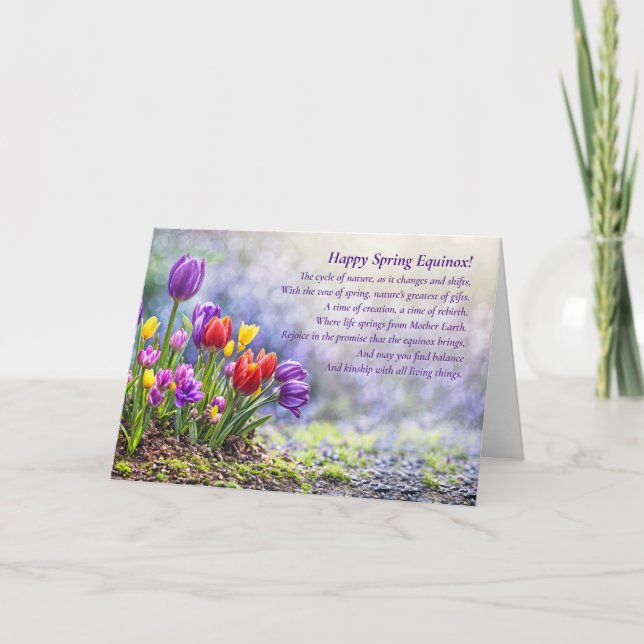Carte Spring Equinox with Pretty Colorful Tulips Poem (Devant)