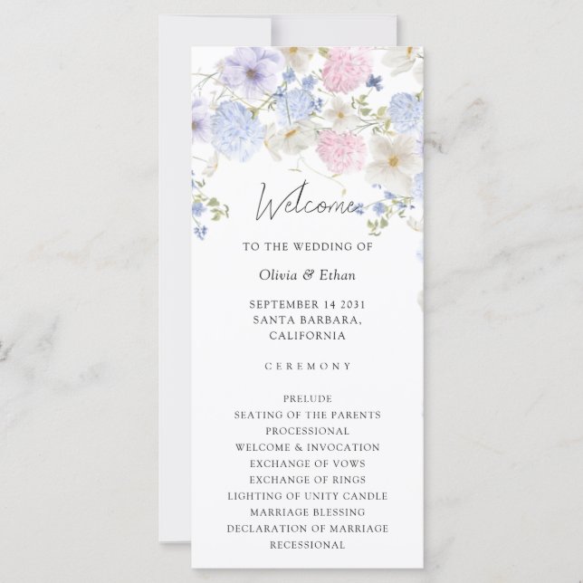 Carte Spring Purple And Pink Wildflowers Wedding Program (Devant)