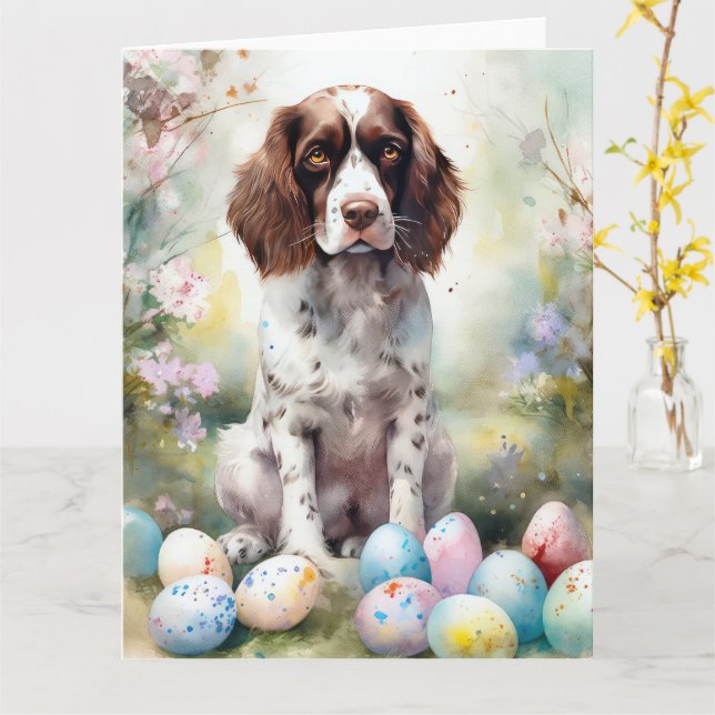 Carte Springer Spaniel Chien avec Oeufs de Pâques Vacanc (Fleur jaune)