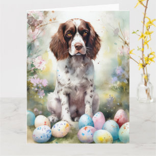 Carte Springer Spaniel Chien avec Oeufs de Pâques Vacanc
