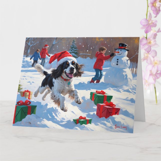 Carte Springer Spaniel coule la neige avec le Casquette  (Orchidée)