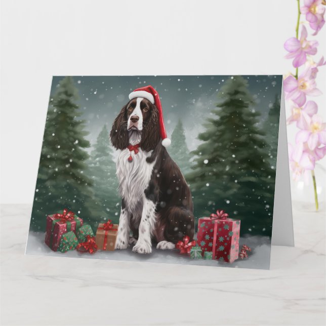 Carte Springer Spaniel dans la neige de Noël (Orchidée)