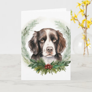 Carte Springer spaniel Noël Wreath Festive Pup