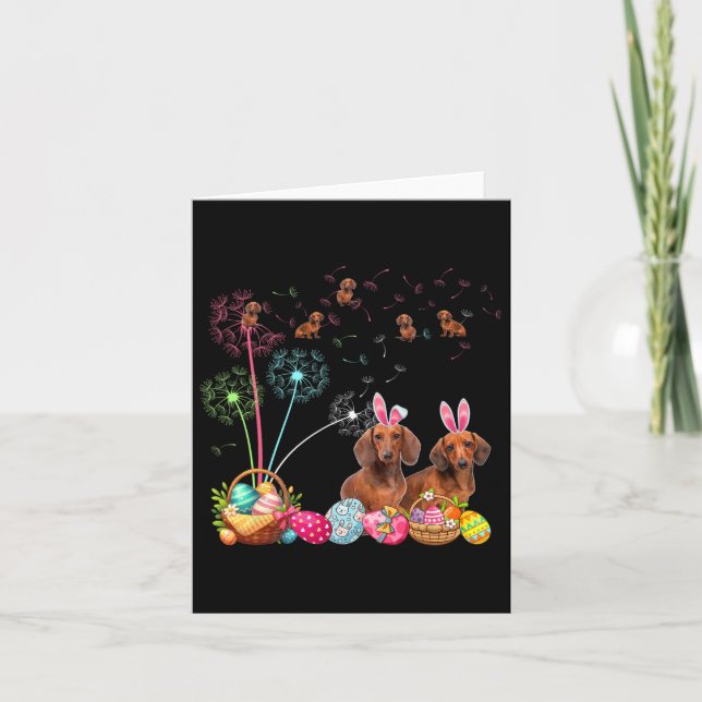 Carte Squad Couple de Pâques Bunny Dachshunds Dandelions (Devant)