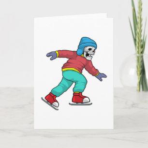 Carte Squelette au patinage sur glace avec patins à glac