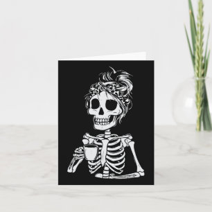 Carte Squelette Boire Café Crâne Drôle Halloween Femme