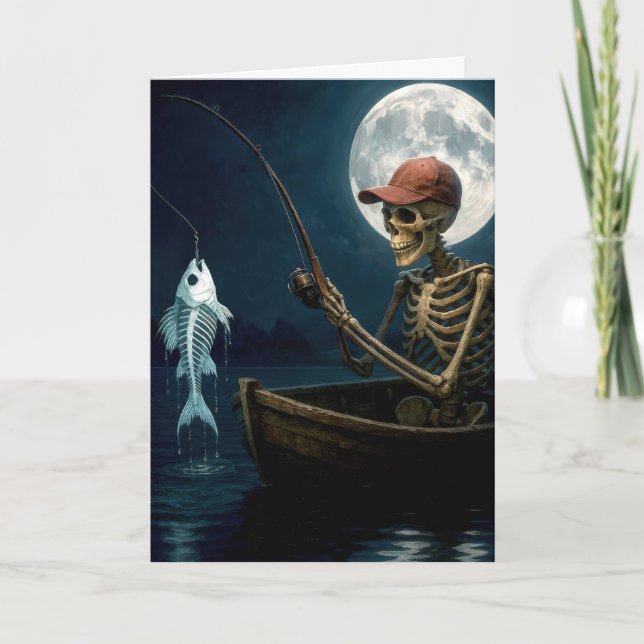 Carte Squelette d'anniversaire Pêche dans un bateau en b (Devant)