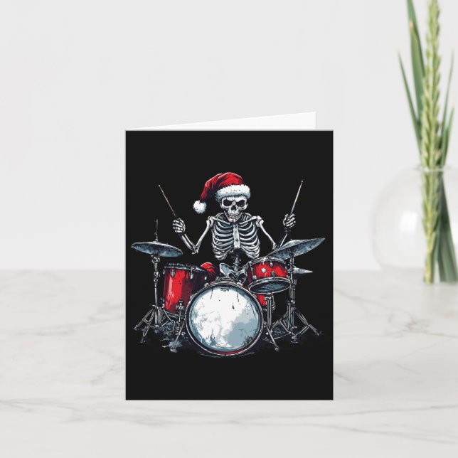 Carte Squelette de Noël jouant du tambour percussionnist (Devant)