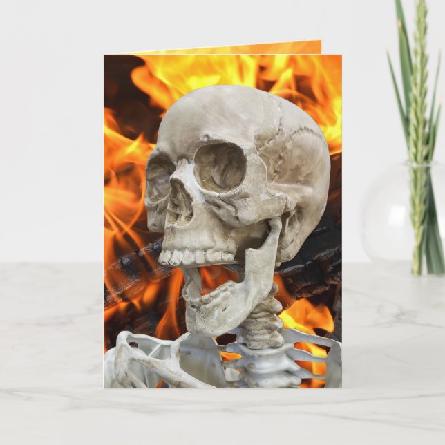 Carte Squelette D'Halloween En Flames (Devant)