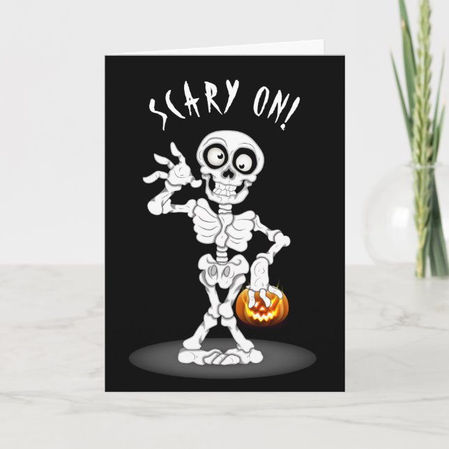 Carte Squelette d'Halloween en noir (Devant)