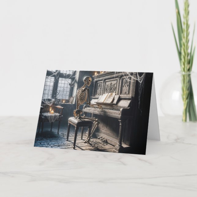 Carte Squelette d'Halloween Jouer un piano (Devant)