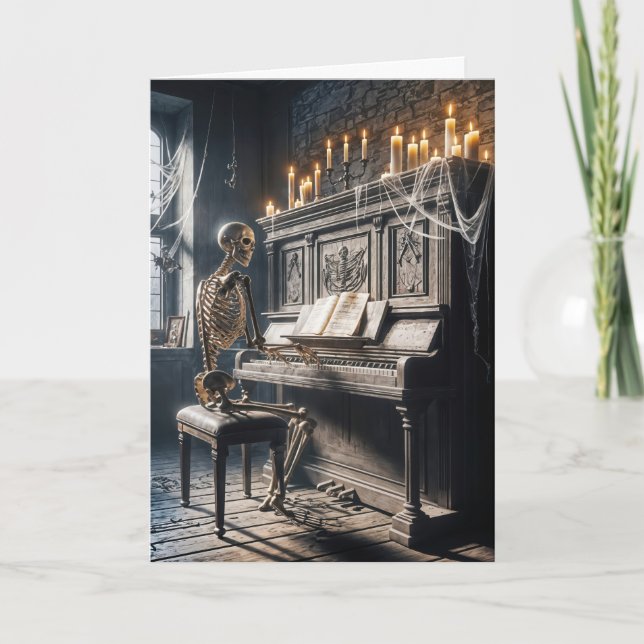 Carte Squelette d'Halloween Jouer un piano (Devant)