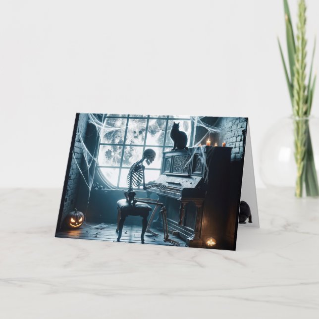 Carte Squelette d'Halloween Jouer un piano (Devant)
