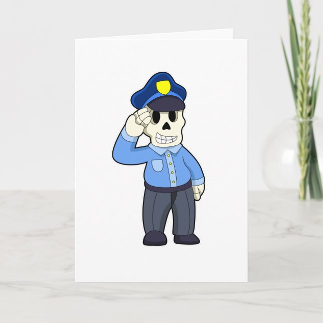 Carte Squelette en policier avec chapeau de policier (Devant)